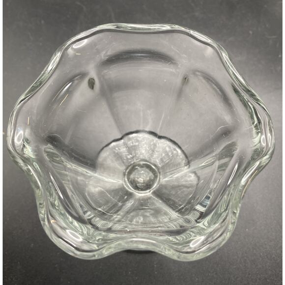 Stemmed Heavy Clear Pressed Glass Tulip Scalloped Rim Ice Cream Dishes Set of 4 - Picture 9 of 9